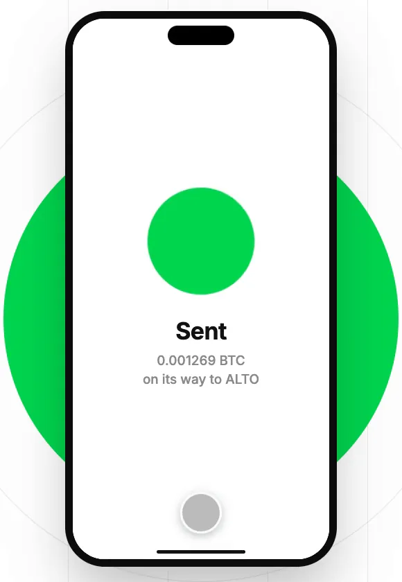 Confirmación de Cash App: Sent, 0.001269 BTC en camino a ALTO
