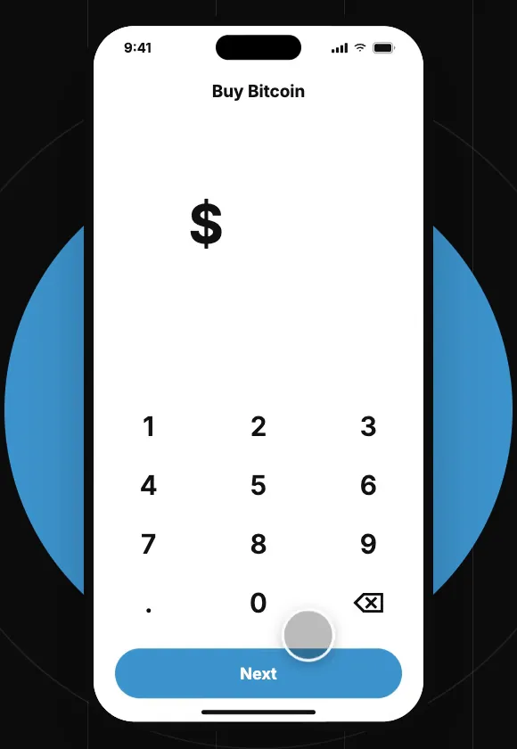 Pantalla Buy Bitcoin de Venmo con el teclado numérico y el campo de monto