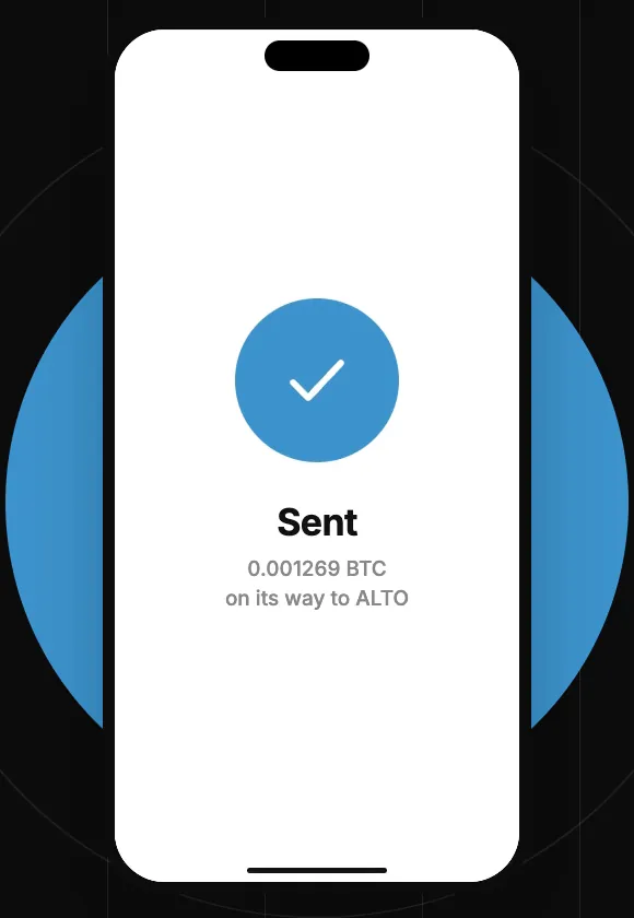 Confirmación de Venmo: Sent, 0.001269 BTC en camino a ALTO